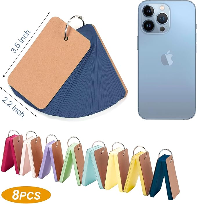 400 Pieces Blank Flash Card 2.2x3.5 Inch Note Cards Study Card for School Learning, Blank Index Cards Ring Flashcards Colored Cardstock, Recipe Cards, Game Card, Studying, Office Supplies