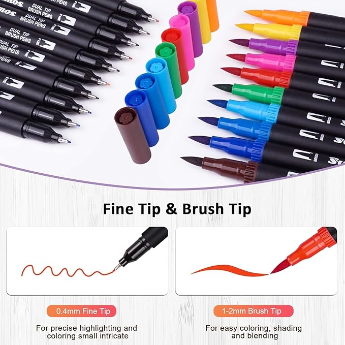 Swemos Markers for Adult Coloring Book, 72 Colors Art Markers Set Dual Tip Brush Pen, Coloring Markers Fine Point Artist Drawing Paintings Diaries Journaling Art projects Art Supplies with Case