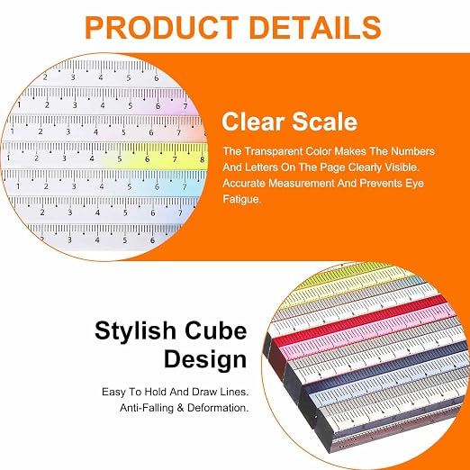 HARFINGTON Acrylic Clear Straight Rulers 30cm Metric Transparent Gradient Three-Dimensional Plastic Ruler Square Cube Measuring Tool for Classroom Office, Purple