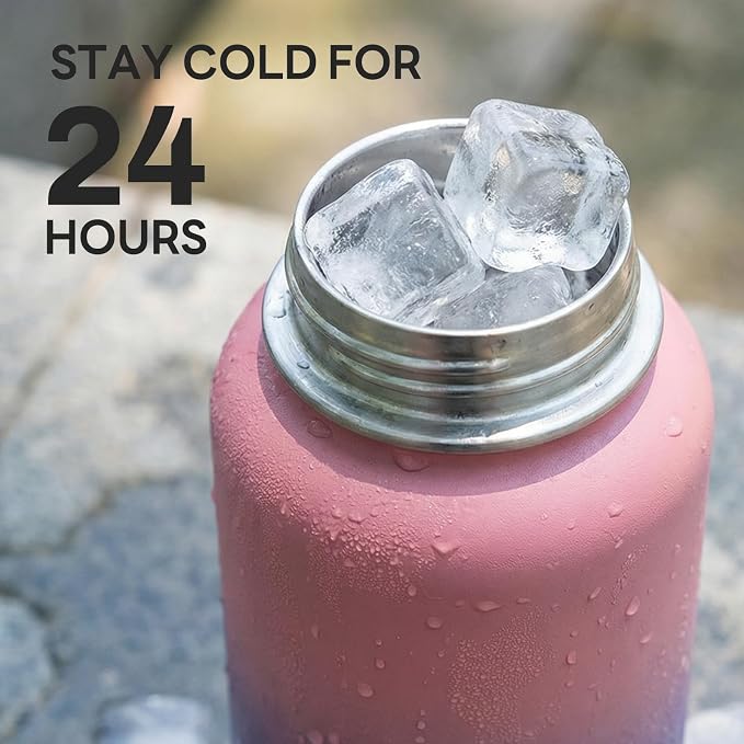 Navigate 40 oz Insulated Stainless Steel Sports Water Bottle with Spout & Handle Lids,Wide Mouth Water Jug with Double Walled Leak Proof Keep Cold for 24 Hrs Hot for 12 Hrs, Red to Black