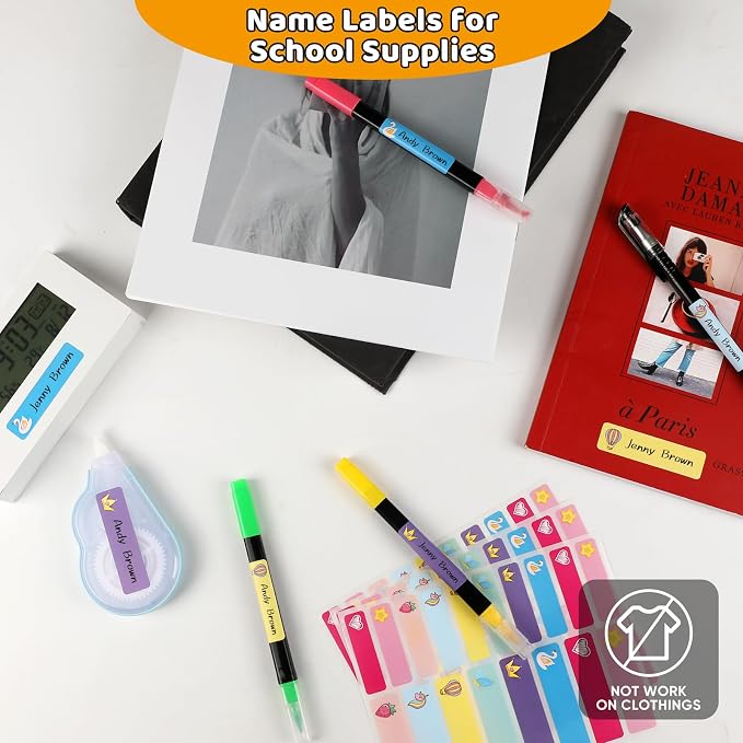 Waterproof Removable Labels Name Stickers - 360Pcs Handwrite Labels for Water Bottles,Kids School Supplies,Camp Gears Daycare and Storage Bins