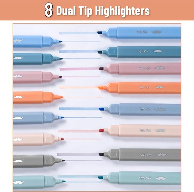 Mr. Pen- Aesthetic Bible Highlighters No Bleed Through Assorted Color, 8pcs | Ocean Mist, Cute Highlighter Dual Tip for Journaling Supplies and School Accessories, Bible Highlighters and Pens No Bleed