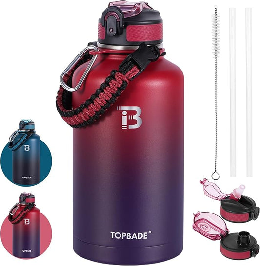 TOPBADE 32oz Insulated Water Bottle with Straw Lid & Spout Lid & Paracord Handle, Stainless Steel Water Bottle Wide Mouth, Double Wall for Women Men Gym Fitness Outdoor