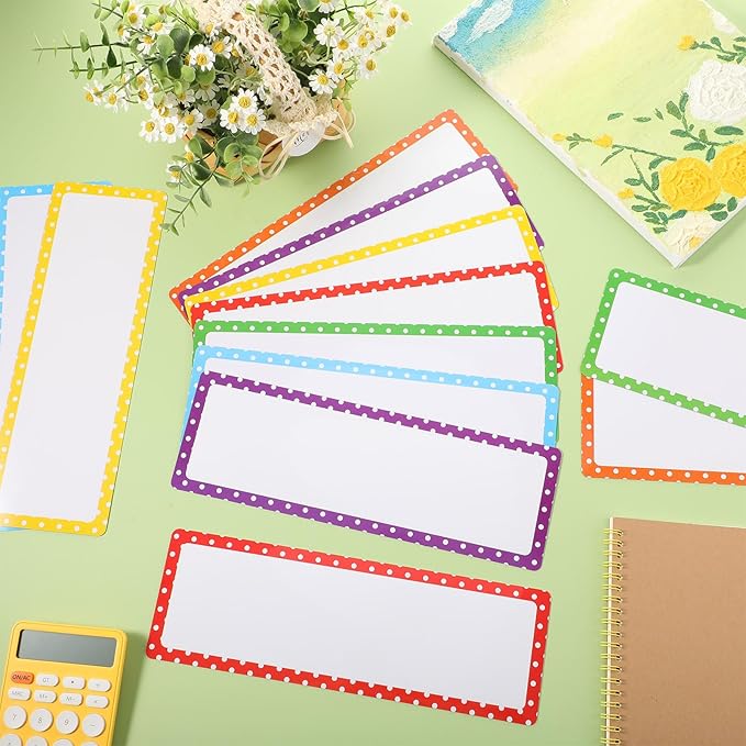 12 Pcs Large Magnetic Dry Erase Labels for Classroom, 12 x 4 Inch Rectangle Magnetic Name Plates Label Flexible Magnet Stickers for Whiteboards Refrigerator(Polka Dot,Style 6)