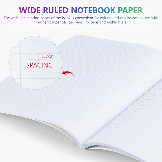 Yeplan Composition Notebooks 5 pack, Wide Ruled Notebook Paper, 9 3/4" x 7 1/2", 80 Sheets/160 Pages, Aesthetic Marble Composition Notebook for School & Office Supplies (5, Black)