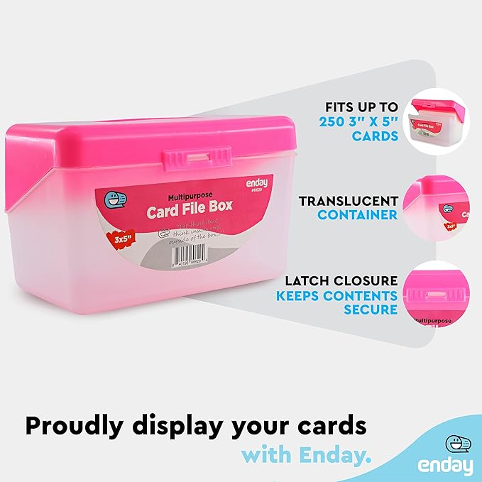 Enday Index Card Box Pink 3x5 Index Card Holder, Index Card Organizer, Flash Card Holder, Holds 250 Cards. (36 PC)