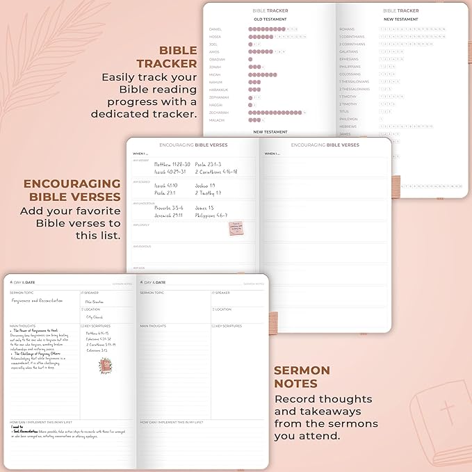 Clever Fox Christian Hourly Weekly Planner – Goal Setting Planner with Time Slots, Monthly Budget, Sermon Notes, Bible Reading Tracker (Rose Gold)