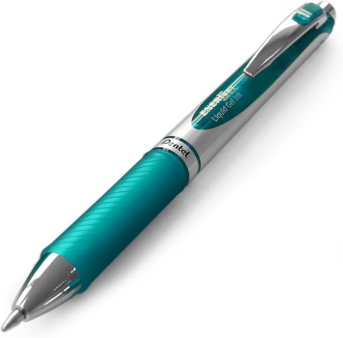 Pentel EnerGel RTX Retractable Liquid Gel Pen Metal Tip, 12 Pack, (0.7mm), Medium Line, Turquoise Blue, Box of 12 (BL77-S3)