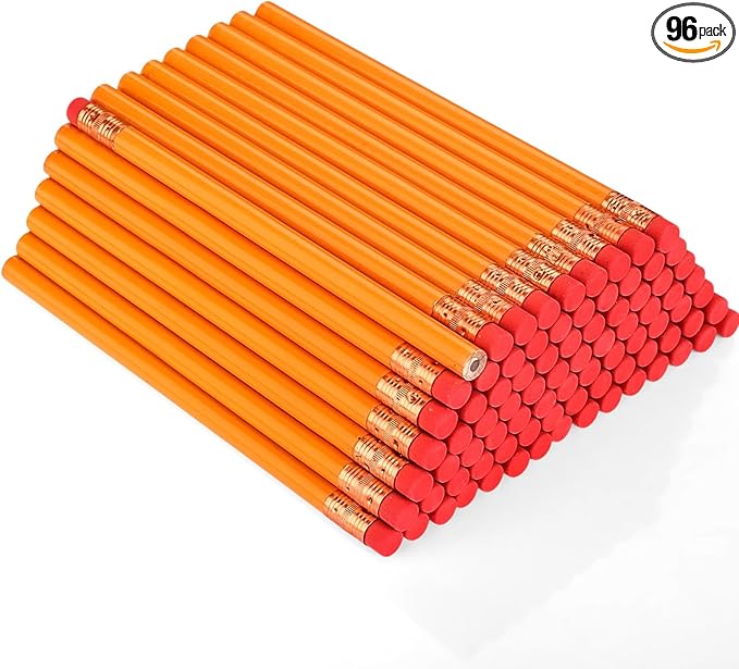 Fainne 96 Pcs Jumbo Pencil with Black Core Cedar Wooden Pencil with Eraser for Carpenters Students Teachers School Construction Woodworkers Beginners Office Workers (Orange,Classic)