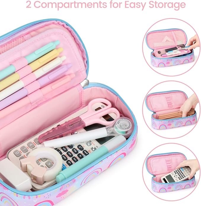 Cambond Cute Pencil Case for Girls - Big Capacity Pencil Cases for Kids, Large Storage Pencil Pouch for School, Pencil Case Only, Purple Rainbow