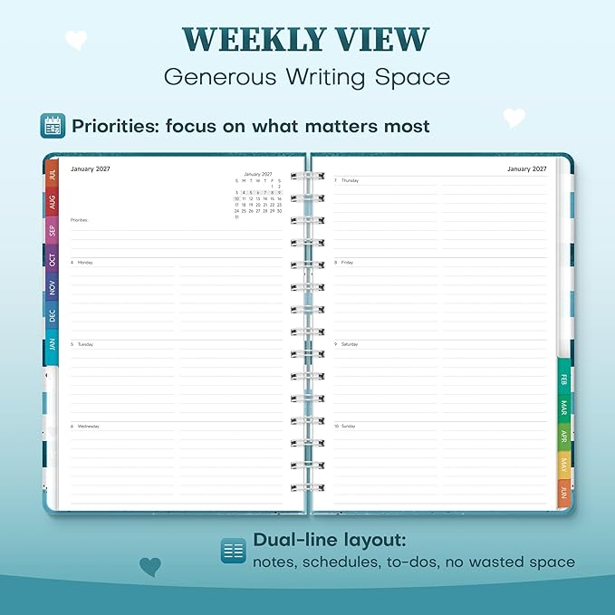 Planner 2026-2027 Monthly and Weekly Academic Planner July 2026 - June 2027, Hardcover Calendar 2026-2027 Agenda Daily Planner for Student Teacher School Office Supplies, 6" x 8.3", Blue Stripe