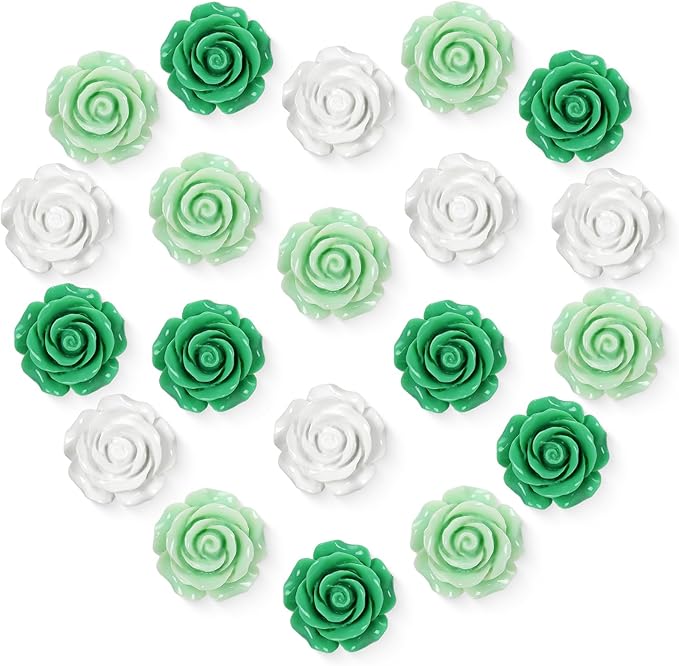 20 Pcs Rose Fridge Magnets, 1.1 Inch Cute Flower Fridge Magnets, 3D Colorful Refrigerator Decorative Magnet for Whiteboard Locker Cabinet (Green-3 Colors-Rose)