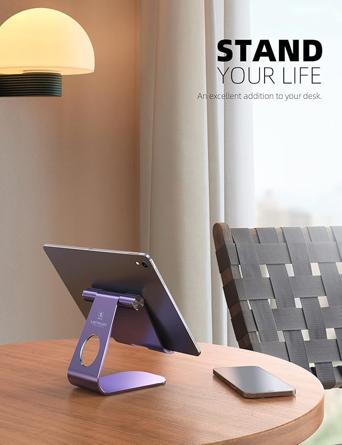 Lamicall Tablet Stand, Adjustable Tablet Holder - Desktop Stand Holder Gifts Compatible with 4-13" Tablets Such as iPad Pro 11, 9.7, 10.5, 12.9 Air Mini, Kindle, Tab, iPhone Air 17 Pro Max, Purple