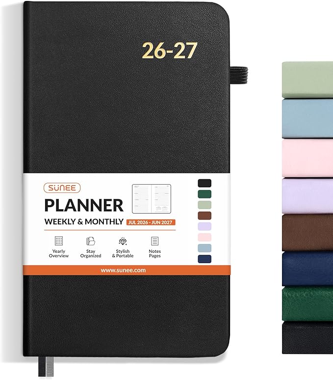 SUNEE 2026-2027 Pocket Weekly Planner for Purse 3.5" x 6" - 12 Month (July 2026 - June 2027) Academic Year Calendar, Pocket Size Planner, Hardcover, Note, 100 GSM Paper, Black