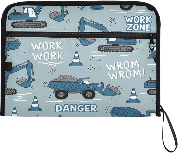 Construction Machines Truck 13 Pocket File Organizer Expanding File Folder with Front Pouch Portable Business File Storage Document Organizer Folder with Zipper