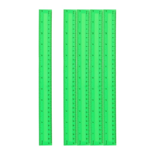 HARFINGTON 5pcs Plastic Rulers 12" (30cm) Clear Straight Ruler Measuring Tool Inches and Centimeters for Home Office Classrooms Drafting, Green