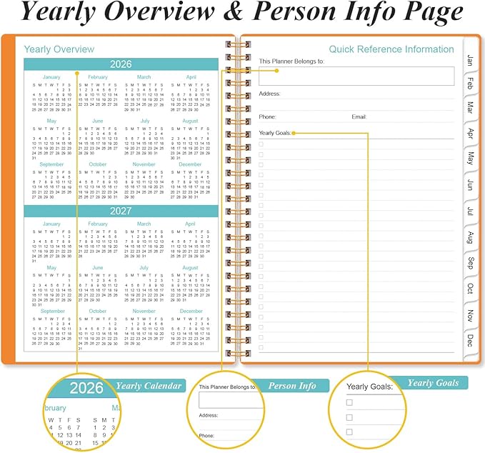 2026-2027 Monthly Planner - January 2026 - June 2027, Two Pages Per Month, 18 Monthly Calendar/Planner with Tabs, Inner Pocket, 6.4" x 8.5", Orange