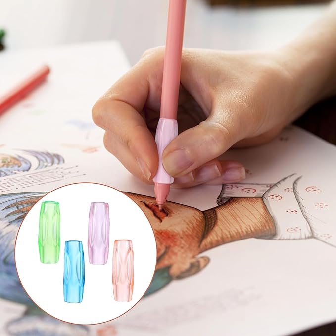 Pencil Grippers for Handwriting, 8PCS Silicone Pencil Grippers Relieving Fingers Fatigue Writing Aid Pencils Holder Comfort Cushion Grip Pencils Gripper Flexable Soft Corrective Finger Tool for Adult