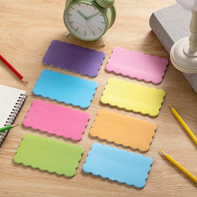 Eaasty 8 Pack Scalloped Aesthetic Sticky Notes Bulk Colorful Cute Wavy Self Sticky Note Pads 3" x 5" Blank Rainbow Colors Note Pads for Back to School Office Supplies 240 Sheets