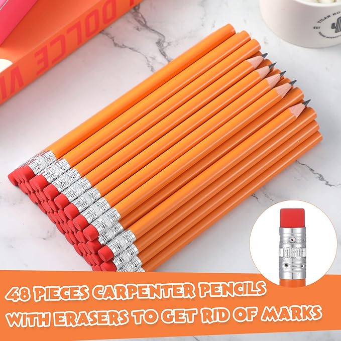 Fainne 48 Pcs Fat Pencils Jumbo Big Thick Large Pencils and 3 Pieces Sharpeners for Kids Beginners Preschoolers Kindergarten School Office Supplies(Orange+Silver,Triangle)