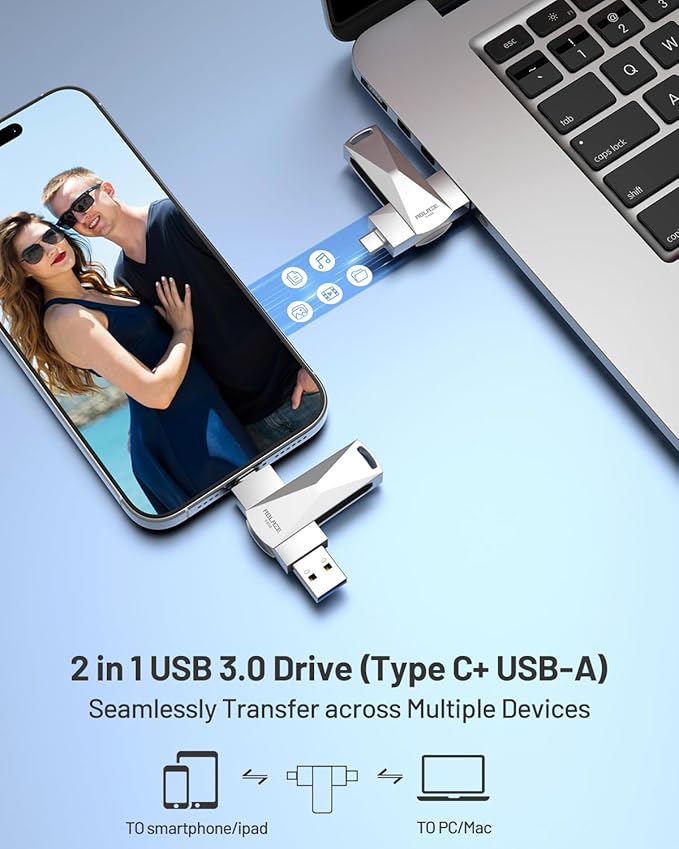 ABLAZE 64GB USB C Flash Drive, Dual USB 3.0+Type C Flash Drive Compatible with iPhone 16/15,Android Smartphone,Computer,Tablet Mac Laptop (Sliver)