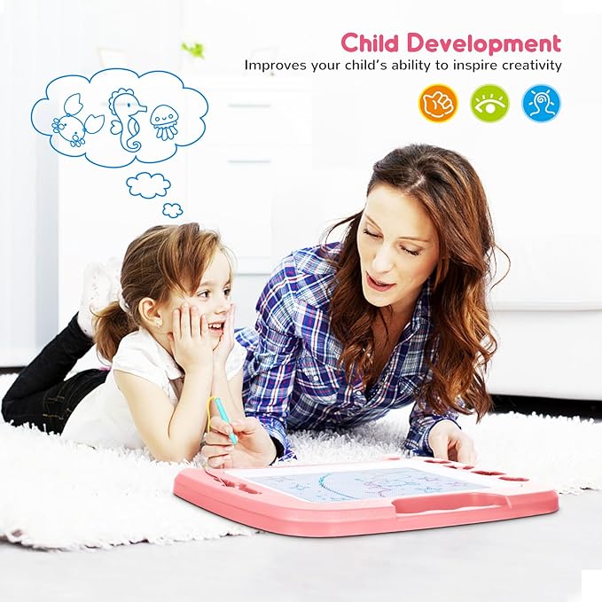 SGILE Toddler Toys for Kids, Large Magnetic Drawing Board for Birthday Gift, Toys for 1 2 3 4 Year Old Girls Boys, Etch & Sketch Pad with 4 Stamps, Learning and Educational, 16 ×13 in, Light Pink
