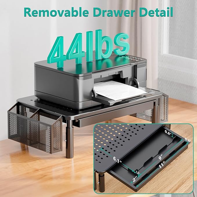 WALI Desk File Organizer, 2 Tier Desktop Paper Letter Tray Organizer with Drawer and Pen Holders, Office Desk Accessories, Laptop Riser for Computer, Laptop, Printer (STT003DH-B), 1 Pack, Black