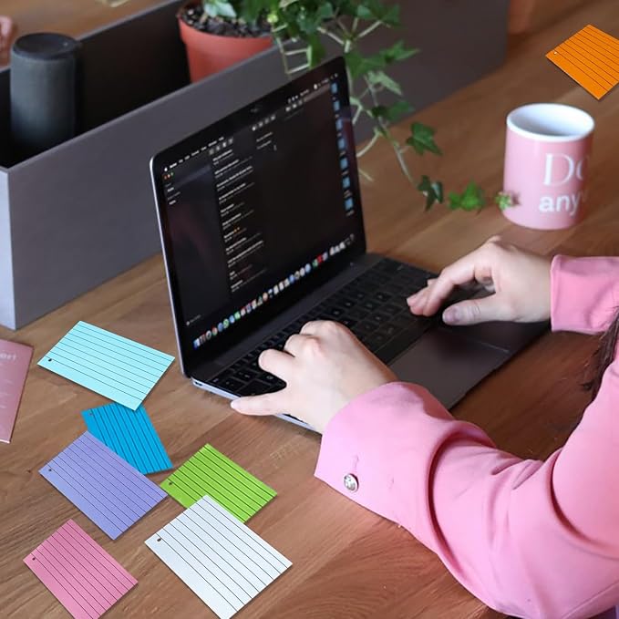 TFLFL Index Cards 3x5 Inch, 600PCS Flash Cards with Rings 8 Colors Ruled Index Cards, Assorted Lined Colored Flashcards, Thin Note Cards Paper, Study Card Memo Scratch Pad for Home Office School