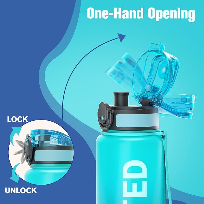Sahara Sailor Water Bottle 25oz, Tritan Sports Bottle with Time Marker | Bpa Free, Leakproof Wide Mouth With Fast Flow Lid And Cleaning Brush, For Gym School Office Travel, 1 Count