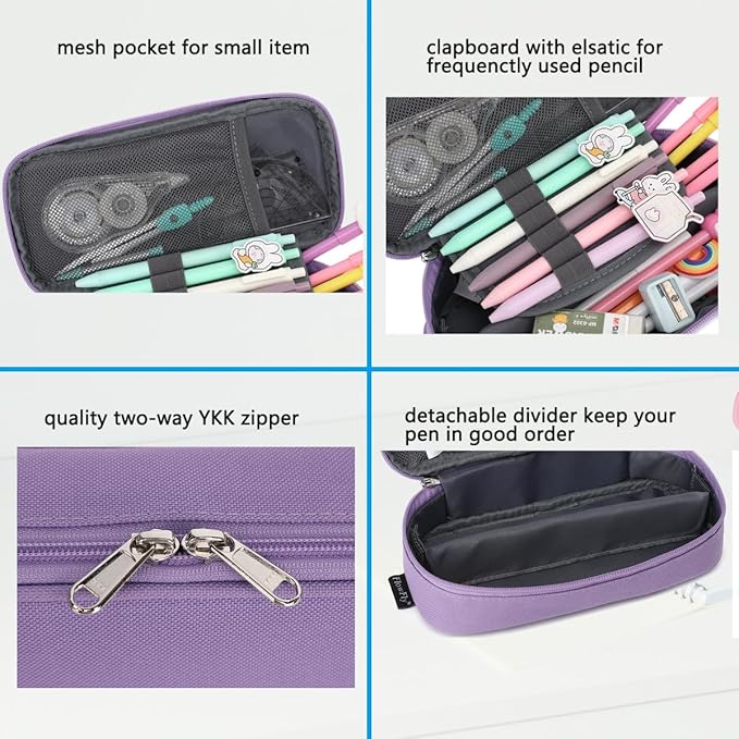 FlowFly Large Capacity Pencil Case for Kids, Boys & Girls – Zippered Multi-Functional Pen Pouch, Soft & Portable Pencil Bag for School, Teens, Students, Purple
