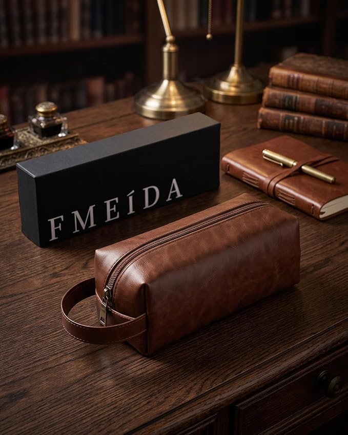 Fmeida Vegan Leather Pencil Case Pouch, Office Supplies Gift for Men Women | Gift Box, Inner pocket, Carry handle, Water-resistant, for Coworkers Writers Teachers Designers