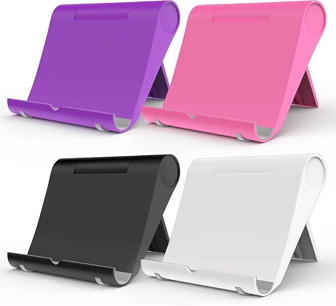 Cell Phone Stand for Desk, Foldable and Adjustable Multi-Angle Holder Dock, Universal Compatibility for Most Phone and Tablet, Portable and Sturdy Design for Office and Home (Black&White&Pink&Purple)