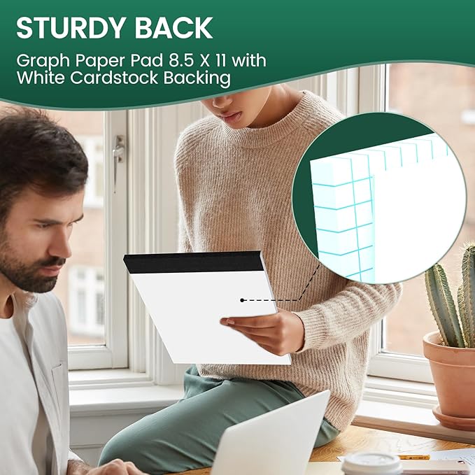 Graph Paper 8.5 X 11, 6 Pack, 4x4 Quad Ruled, Grid Paper Pad 8-1/2" X 11", Grid Pad 8.5 X 11.75, Engineering Notebook, Easy Tears Off, White 70 Gsm Graft Paper