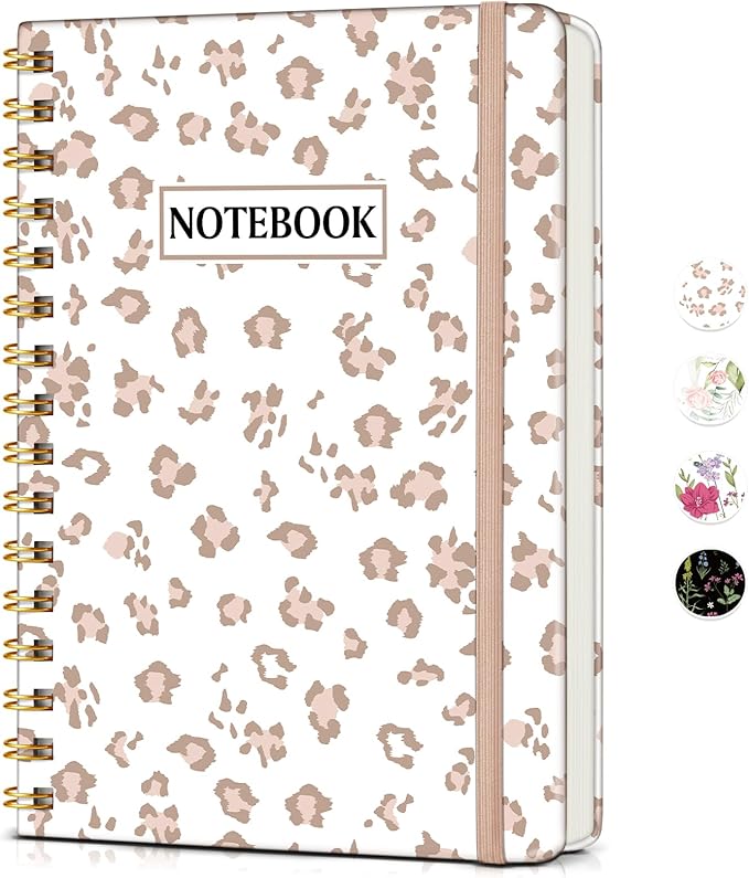 PAPEJOON Lined Spiral Journal Notebook for Women, A5 Cute Hardcover Spiral Journals for Work, Note Taking, 150 Numbered Pages 100 GSM College Ruled Spiral Bound Notebook, 5.75" x 8.38", Pink Speckles