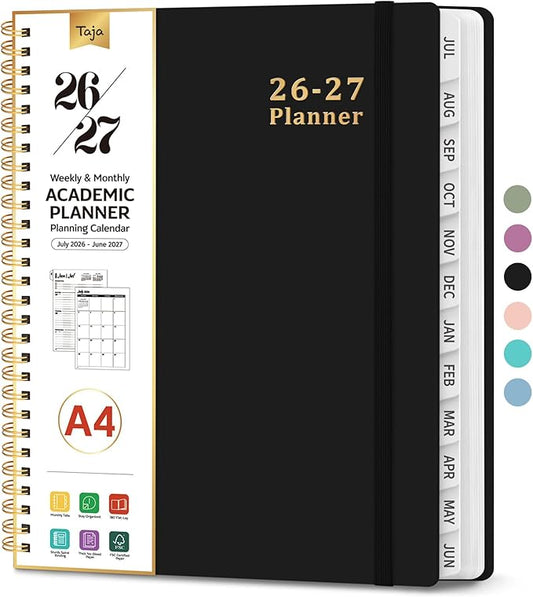 Planner 2026-2027, 8.5" x 11" Weekly and Monthly Academic Year Planner Calendar, July 2026 - June 2027, Hardcover Large School Planning Agenda With Tabs, Perfect for School & Office Supplies, A4, Black