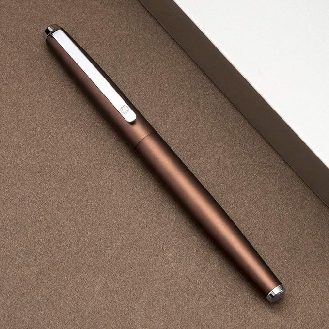 HongDian 525 Brown Metal Fountain Pen, Extra Fine Nib Classic Pen Includes Metal Pen Case and Refillable Converter