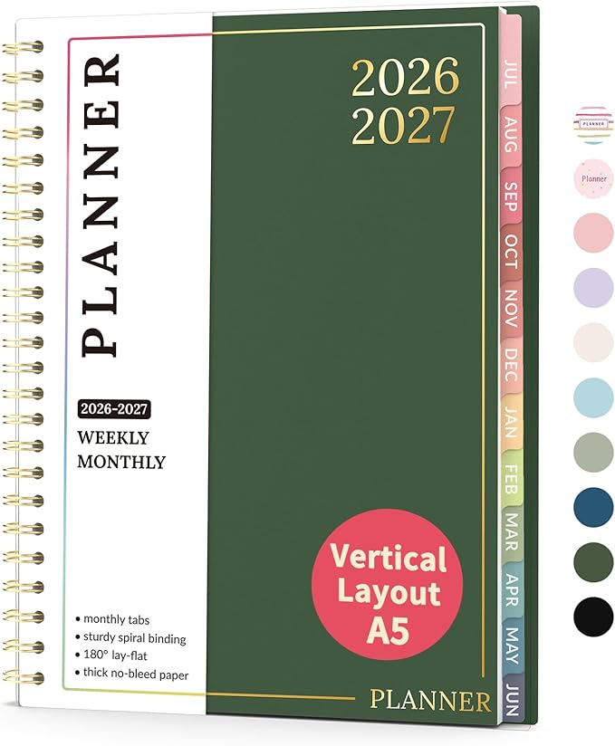 Teacher Planner 2026-2027, Forvencer Academic Planner 2026-2027, Jul 2026 - Jun 2027, 6.3" x 8.5", Weekly & Monthly Planning Book with 7 Periods, School Agenda for Teacher Student, A5, Dark Green