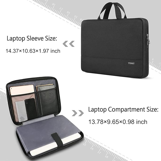 Ytonet 14 Inch Laptop Sleeve Case, Water Resistant TSA Laptop Cover with Handle Business Computer Carrying Case Compatible with 14" MacBook Air MacBook Pro HP Dell Lenovo Chromebook Notebooks, Black