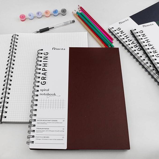 Graph Paper Notebook Spiral Notebook 8.5" x 11"-8 Pack Grid Paper Notebook Engineering notebook 120 Pages 100 GSM Thick Graphing Paper Notebook Hardcover Journal for School (GRAPH, Mult-color)