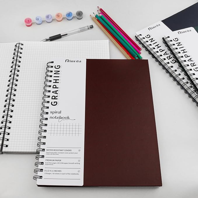 Graph Paper Notebook Spiral Notebook 8.5" x 11"-4 Pack Grid Paper Notebook Engineering notebook 120 Pages 100 GSM Graphing Paper Notebook Hardcover Journal for School (GRAPH, Mult-color)