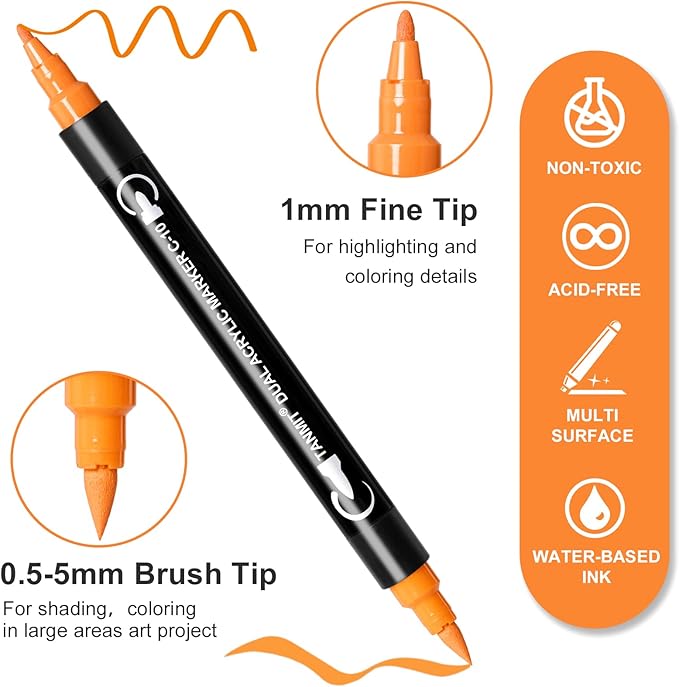 TANMIT 124 Colors Dual Tip Acrylic Paint Markers, Paint Pens Set with Brush Tip and Fine Tip For Fabric, Rock, Wood, Glass, Eggs, Scrapbook, DIY Crafts Making Art Supplies - Teacher Appreciation Gift