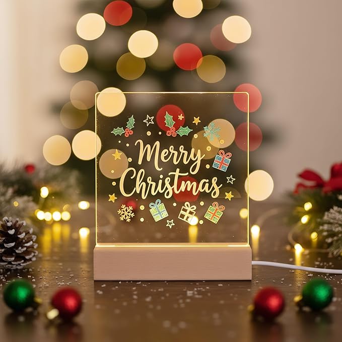 5.9 x 5.9 Inch Warm LED Message Note Board with Colors, Clear Acrylic Light Up Dry Erase Drawing Writing Board with Stand