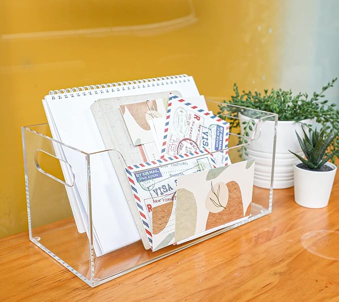Kamehame Mail Organizer, Clear Mail Holder Countertop Acrylic Letter Holder Box Vertical Bill Envelope Sorter Basket for Desk Mail Storage Organizer Office Counter