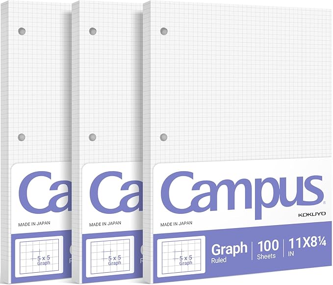 KOKUYO 5x5 Graph Paper, 8.25x11 Inches Loose Leaf Paper, 300 Sheets, Smooth Writing Surface, Bleed Resistant Filler Paper for Math, Engineering, Art Projects. Japan Import (WSG-NO-887G2x3)