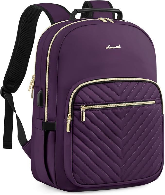 LOVEVOOK Laptop Backpack for Women, Travel Computer Work Bags with 17-inch Laptop Compartment, College School Student Bag Teen Backpacks For Girls, Outdoor Carry On Backpack Purse, Deep Plum