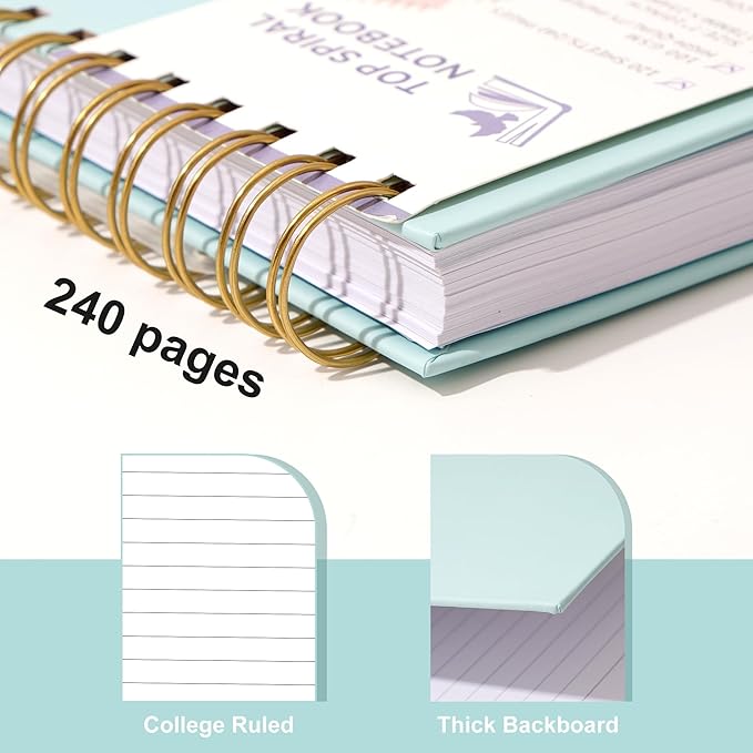 Yoment Top Spiral Notebook, Hardcover Steno Pads, 240 Pages Top Bound Spiral Notebooks, 7"x10" College Ruled Spiral Notepad Left-Handed Notebooks for Work School Office Business,Blue