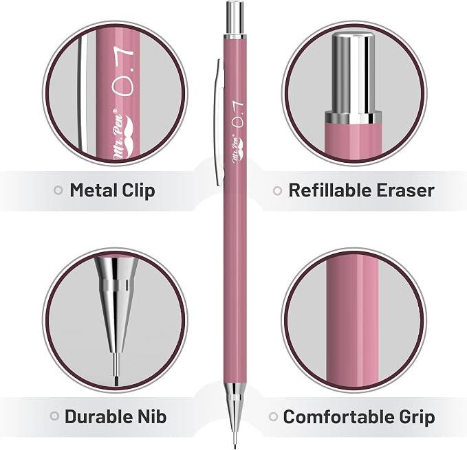 Mr. Pen- Cute Mechanical Pencil Set with Lead Refills & Erasers, 6 Pack | 2 Sizes, 0.5 & 0.7mm, 6x Tubes HB & 2B Lead Refill, 3x Erasers for School Supplies, Note Taking, Drawing, Sketching, Office