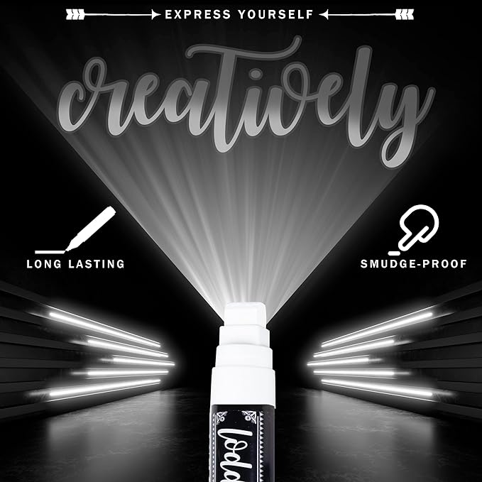 Loddie Doddie Liquid Chalk Markers - Pack of 5, Multi-Tip 1-15mm, White - Versatile Chalk Art for Blackboard & Window - Fine Tip Ink Pen for Intricate Designs - Erasable Dry Erase Markers