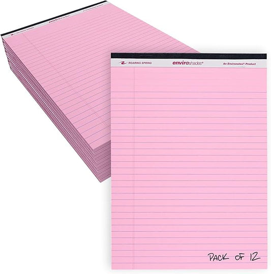 ROARING SPRING Enviroshades Pink Legal Pads, 12 Pack, Legal Ruled Recycled Colored Writing Note Pads, 8.5" x 11", 50 Sheets, Perforated Paper, Made in USA, Memo Pad For School & Office