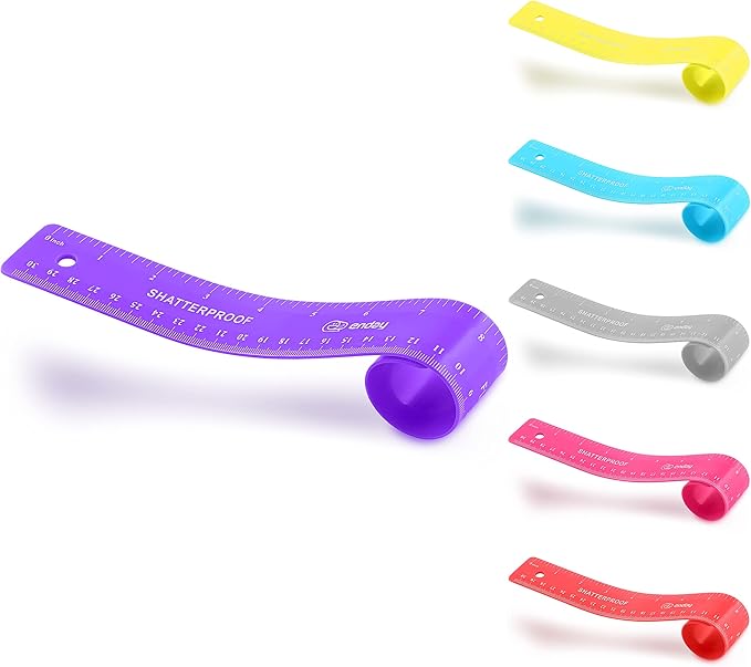 Flexible Ruler Purple, 12 in (30 cm) Soft Plastic Shatter Resistant Straight Edge Ruler, Bendable Kids & Adults Ruler w/Inches & Metrics Also Available in Pink, Blue, Red, Grey, Green, 1 Pc –By Enday